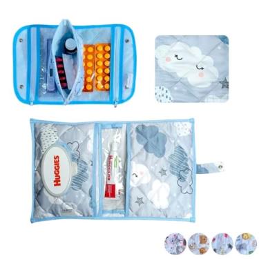 Imagem de Farmacinha Necessaire Porta Remédios Portátil + Porta Fraldas, lenço Umedecido e Pomada Menina MeninoPara Bebê(NUVEM AZUL)
