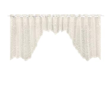 Imagem de Cortina Bando Renda Cascata Cozinha Floral Bege 2,95x1,00