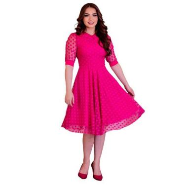 Imagem de Vestido Feminino Midi Manga Princesa Tule Romântico Com Gola Detalhes 