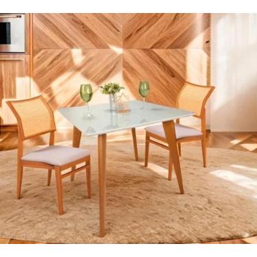 Imagem de Mesa de Jantar Tampo Quadrado com Vidro 100cm Branco Branco ****soment