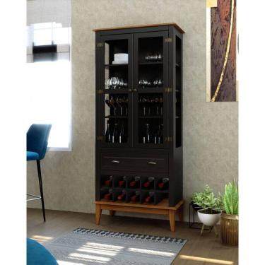 Imagem de Cristaleira Adega 2 Portas 1 Gaveta Madeira Veneza Preto
