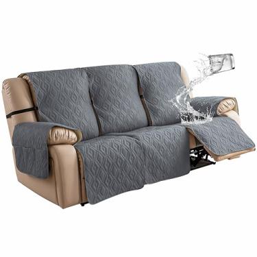 Imagem de Genina Capa de sofá para sofá reclinável 3 lugares antiderrapante, capas de sofá reclináveis para 3 sofás almofadas, capa protetora de móveis com tiras elásticas para animais de estimação, crianças, cães (cinza escuro, sofá reclinável)