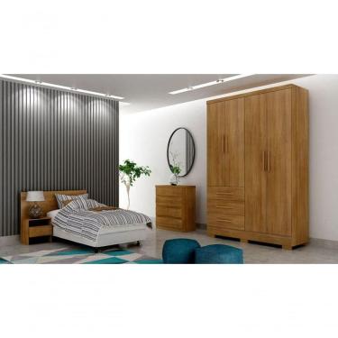 Imagem de Guarda Roupa Solteiro Com Pés 4 Portas 3 Gavetas - Encant-cumaru - Móveis Horizonte