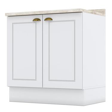 Imagem de Balcão 2 Portas 80cm Americana com Tampo - Móveis Henn Branco/Calcare