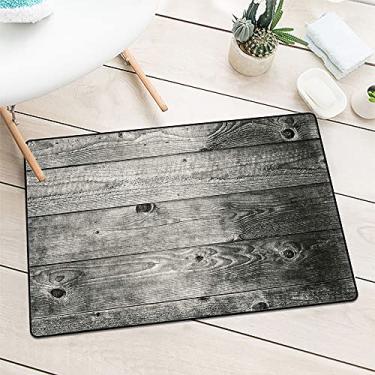 Imagem de Tapete de porta de boas-vindas cinza escuro, tábuas de madeira estilo ombre, madeira rústica, imagem de textura áspera, o tapete de porta é inodoro e durável, L 40 x C 80 cm, preto cinza claro