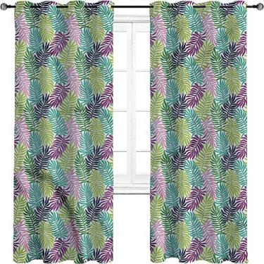 Imagem de Cortinas blackout de folhas para quarto - Cortinas escurecidas com isolamento térmico com ilhós para sala de estar, tratamento de sombreamento completo cortina de isolamento de cozinha, L 213 cm x C