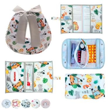 Imagem de Porta Remédios Portátil + Porta Fraldas, lenço e Pomada + Almofada Amamentação + Porta Caderneta + Travesseiro Anatômico(SAFARI)