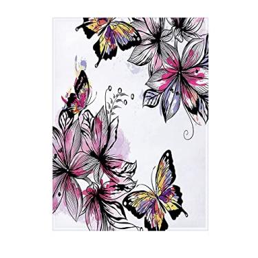 Imagem de Cobertor floral, flores florais, buquês de botânica com borboletas coloridas, estampa aquarela, leve e quente, perfeito para cama ou sofá, Queen, floral, 101,6 cm x 127 cm rosa preto