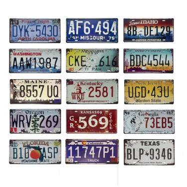Imagem de Placas de licença vintage, decoração de placa de licença, placas de licença antigas, mercadoria que mostra os anos 70, decoração de quarto de praia estética 15 peças