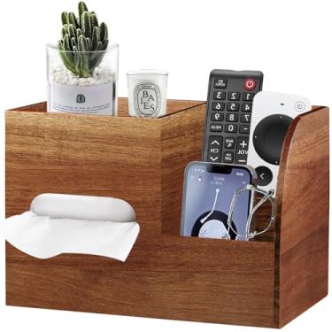 Imagem de Capa de caixa de lenços de madeira com bandeja de armazenamento, suporte de caixa de lenços de cubo decorativo, organizador de papel facial moderno com suporte de controle remoto para banheiro