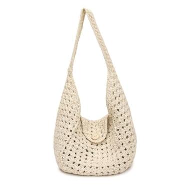 Imagem de MaxxCloud Bolsa de palha para mulheres - Bolsa de praia grande de tecido, bolsa de mão e bolsa transversal, bolsa de ombro para férias de verão, uso diário, Bege