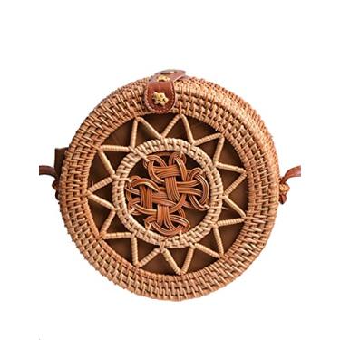 Imagem de SHAREYOIU Bolsas de ombro redondas de vime feitas à mão, estilo tropical de praia natural chique com alça de couro, Flor, BIG ,7.87 x 3.2 inches