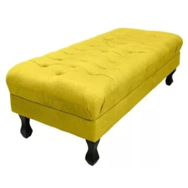 Imagem de Puff 100CM Retangular Retrô Capitonê Luiz XV Para sala de estar quarto (AMARELO,Suede)