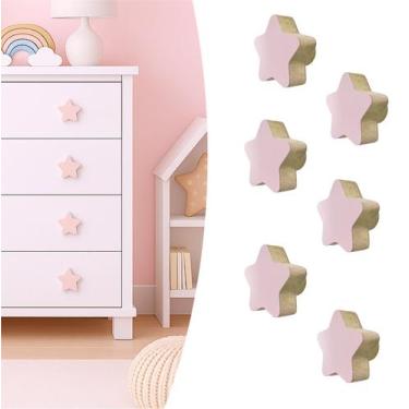 Imagem de 6 Puxadores Estrela Infantil Gaveta Armário Móveis Quarto - Souvenir D