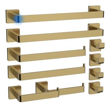 Imagem de LFBA Suporte de papel higiênico Toalheiro para evitar colisões para banheiro material engrossado toalheiro de aço inoxidável 304 barra de toalha de 10 peças ouro escovado conjunto de ferragens de