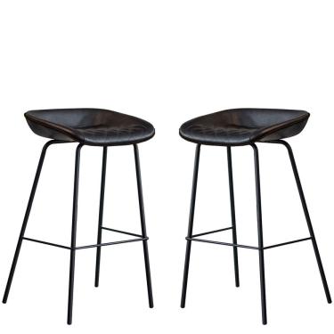 Imagem de Kit 2 Cadeira Banqueta Alta Com Assento Estofado em Couro Black Leather EdeCasaMoveis