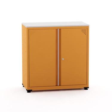 Imagem de Armário de Aço Baixo com Tampo de Madeira Ap406sl Pandin 84 cm Laranja