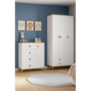 Imagem de Conjunto Quarto Pronto Guarda Roupa 3 Portas 2 Gavetas E Cômoda Infantil Em MDF
