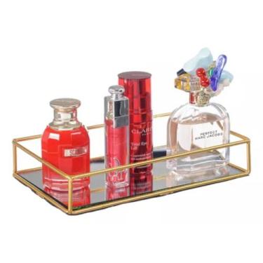Imagem de Bandeja Decorativa Dourada com Espelho Banheiro Perfumes Luxo - PGB