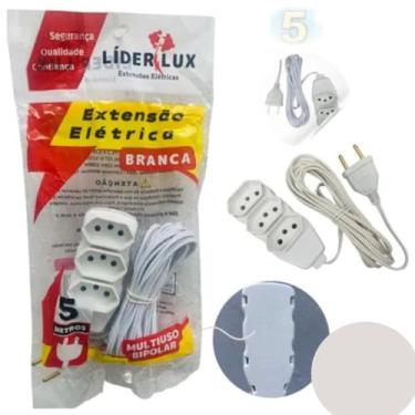Imagem de Extensão Elétrica Tripla com 3 Tomadas, Cabo de 2/3/5/10 Metros, 110/220V, Certificado, Branco (5 Metros)