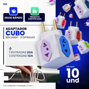 Imagem de Kit C/10 Adaptador Tomada Benjamin CUBO Entradas 10A/20A Pino Maciço R