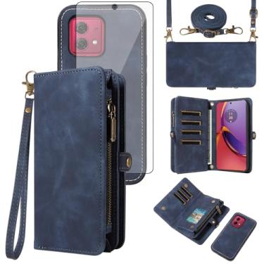 Imagem de Asuwish Capa de celular para Motorola Moto G84 5G carteira com zíper destacável com protetor de tela de vidro temperado alça transversal alça flip porta-cartões slot G 84 2023 mulheres homens meninas