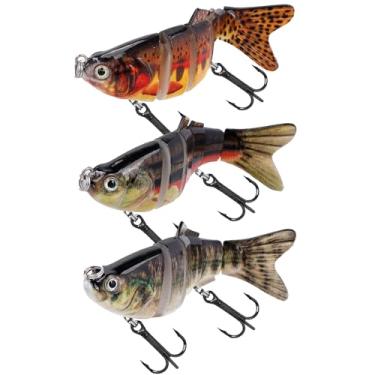 Imagem de Balifly Isca de pesca Topwater com 6 segmentos, isca de natação biônica, iscas de pesca robóticas realistas para truta walleye, robalo, água salgada, equipamento de pesca de água doce, 3 peças FS/YE