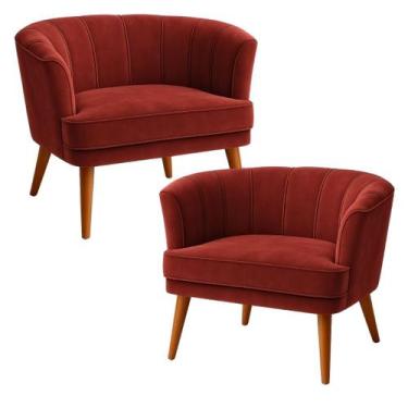 Imagem de Kit 2 Poltronas para Sala de Estar Moderna Tecido Veludo Macio Pés de 