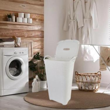 Imagem de Cesto Organizador Plástico Rattan Alças Laterais Tampa Para Roupa Toal