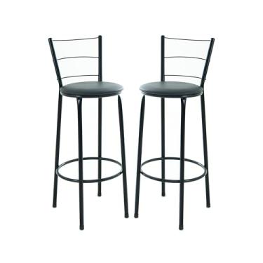 Imagem de Kit 2 Banquetas Altas 3 Arames, 70 cm, para Cozinha e Balcão, Acabamento Preto, Assento em Junco (PRETO)