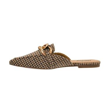 Imagem de Corkys Footwear Hey Girl Playin for Keeps Mula feminina de bico fino com detalhe de corrente grossa, palmilha acolchoada e design moderno e elegante para conforto o dia todo, Black Tan Houndstooth, 41