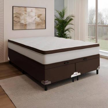 Imagem de Cama Box Queen Portobel Noah 70x158x198cm Colchão Ortopédico Molas Ensacadas Box Baú Marrom