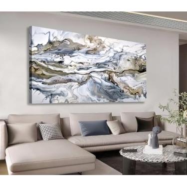 Imagem de Shoci Arte de parede abstrata grande - imagens em tela líquida marrom branco estético cinza azul impressões moderna tinta fluida pastel arte de parede para sala de estar quarto decoração de escritório