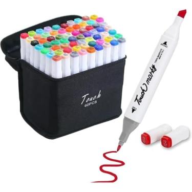 Imagem de Canetinha Ponta Dupla para Colorir Touch Kit Estojo de Canetas Escolar Marcador Coloridas Permanente Duas Pontas 24 Cores Premium