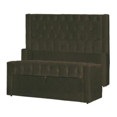 Imagem de Conjunto Cabeçeira mais Calçadeira Baú Emma Suede Cores - DS Estofados