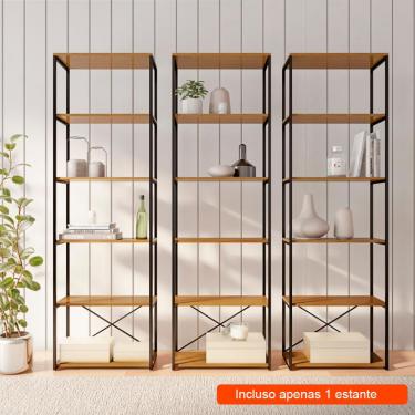 Imagem de Estante Industrial Rauf Carvalho e Preta 60 cm