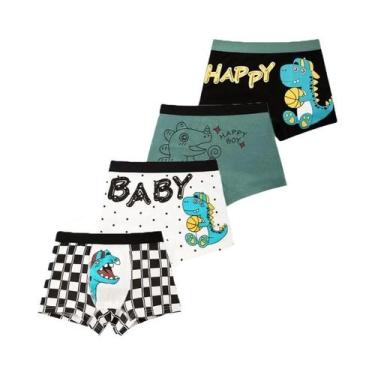 Imagem de Cueca Boxer Infantil De Algodão Respirável, 4 Peças, Dinossauros, Heli
