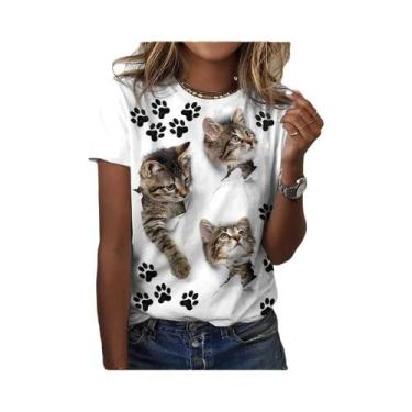 Imagem de Camiseta Feminina Plus Size com Estampa 3D de Gato Kawaii - Estilo Har