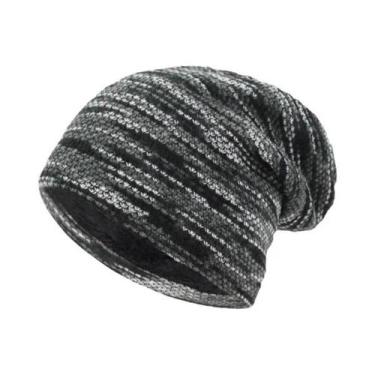 Imagem de Gorro Feminino De Malha De Inverno Listrado Quente E Macio De Lã Skull