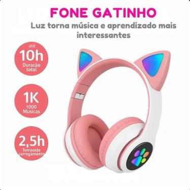 Imagem de Fone Infantil Rosa com Bluetooth LED Orelha de Gato - FAZA