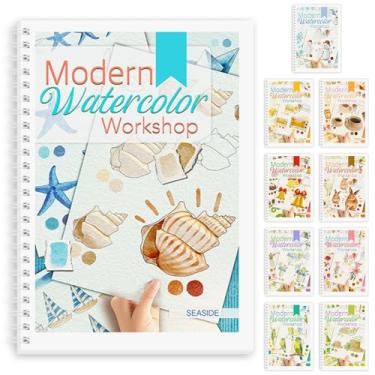 Imagem de Livro de exercícios em aquarela, livro de pintura para iniciantes, 12 padrões diferentes, artesanato para alívio do estresse para exploração criativa, presente para mulheres adultos e adolescentes