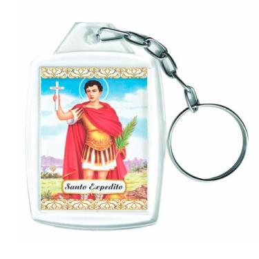 Imagem de Kit De Chaveiros Acrílicos Santo Expedito 3x4cm Com Argolas - 12 Unida