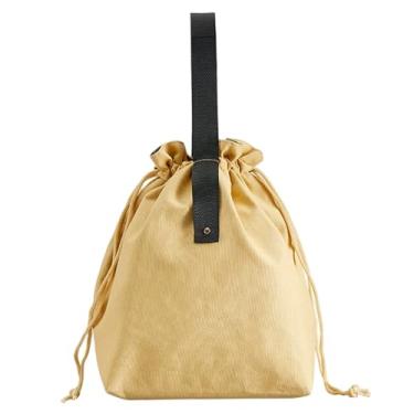 Imagem de Lancheira com cordão, isolada, reutilizável, lona, lancheira com alça para mulheres, trabalho, piquenique ou viagem, cáqui