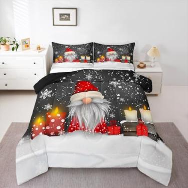 Imagem de Feelyou Conjunto de cama de Natal para crianças, cinza, tamanho Queen, anão, para decoração de quarto de meninos, meninas, adolescentes, conjunto de edredom de floco de neve, respirável, microfibra