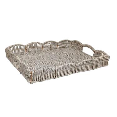 Imagem de Generic Bandeja de servir de imitação de vime, cesta de servir feita à mão, tecida à mão com alças para café da manhã, chá, mesa de jantar de, Cinza
