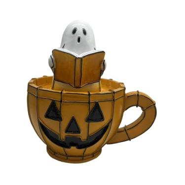 Imagem de Generic Luminária noturna de abóbora de Halloween com abajur exclusivo e fofo com fantasma de leitura, luminária decorativa para quarto, lareira, mesa de, 15cm O Type Mouth