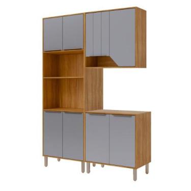 Imagem de Armário de Cozinha Celeste com Torre Quente 150 cm 8 Portas - Loja Doc