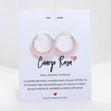 Imagem de Brincos de prata 925 com pedra de quartzo rosa feitos à mão - Lightbek