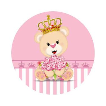 Imagem de Painel de Lona Redondo Ursinha Princesa Coroas - Fabrika de Festa, 190