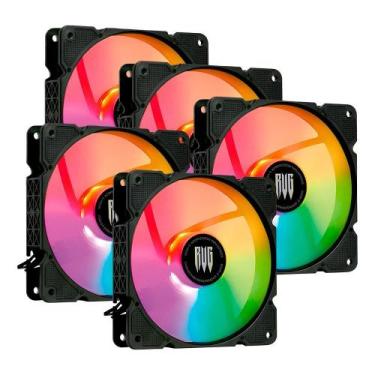 Imagem de Kit 5 Cooler Fan Rainbow RGB Ventoinha para Gabinete 120mm Led Desktop